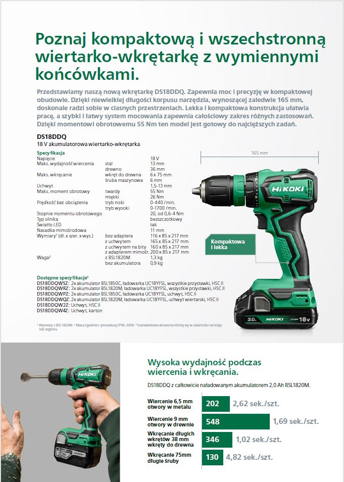 Wiertarko-wkrętarka 18V wymienne głowice DS18DDQ Hikoki