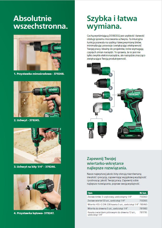 Wiertarko-wkrętarka 18V wymienne głowice DS18DDQ Hikoki