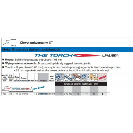 MILWAUKEE BRZESZCZOT DO PIŁY SZABLASTEJ 150/2,5mm TORCH ICE EDGE 1szt. METAL-450854