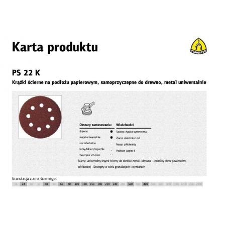 Krążek ścierny samoprzyczepny 125mm PS22K granulacja 220 /50 szt./ 90758 Klingspor