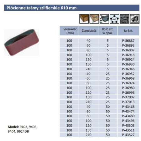 Pasy bezkońcowe 100 x 610 mm gr. 100 25 szt. P-36980 Makita