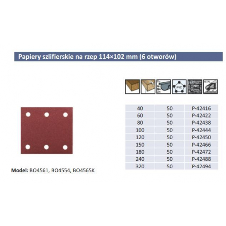 Papier ścierny 50 szt. 114x102 mm K 60 (6 otworów) P-42422 Makita