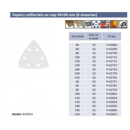 Papier szlifierski 10 szt. do BO4561 K100 94x94x94 mm, 6 otworów P-42715 Makita