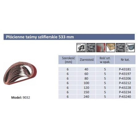 Pasy bezkońcowe 6x533 mm gr.120 5 szt. do 9032 P-43228 Makita