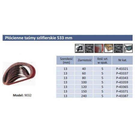 Pasy bezkońcowe 13x533 mm gr. 60 5 szt. do 9032 P-43337 Makita