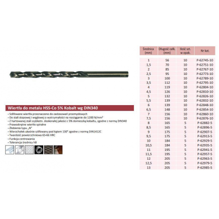 Wiertło do metalu HSS-CO 6,0 x 139 mm long P-62848 Makita