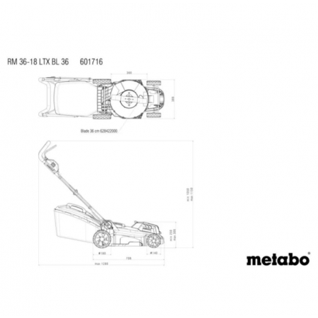 Kosiarka akumulatorowa 2x18V 36cm 2x5,2Ah RM 36-18 LTX BL 36 601716650 Metabo
